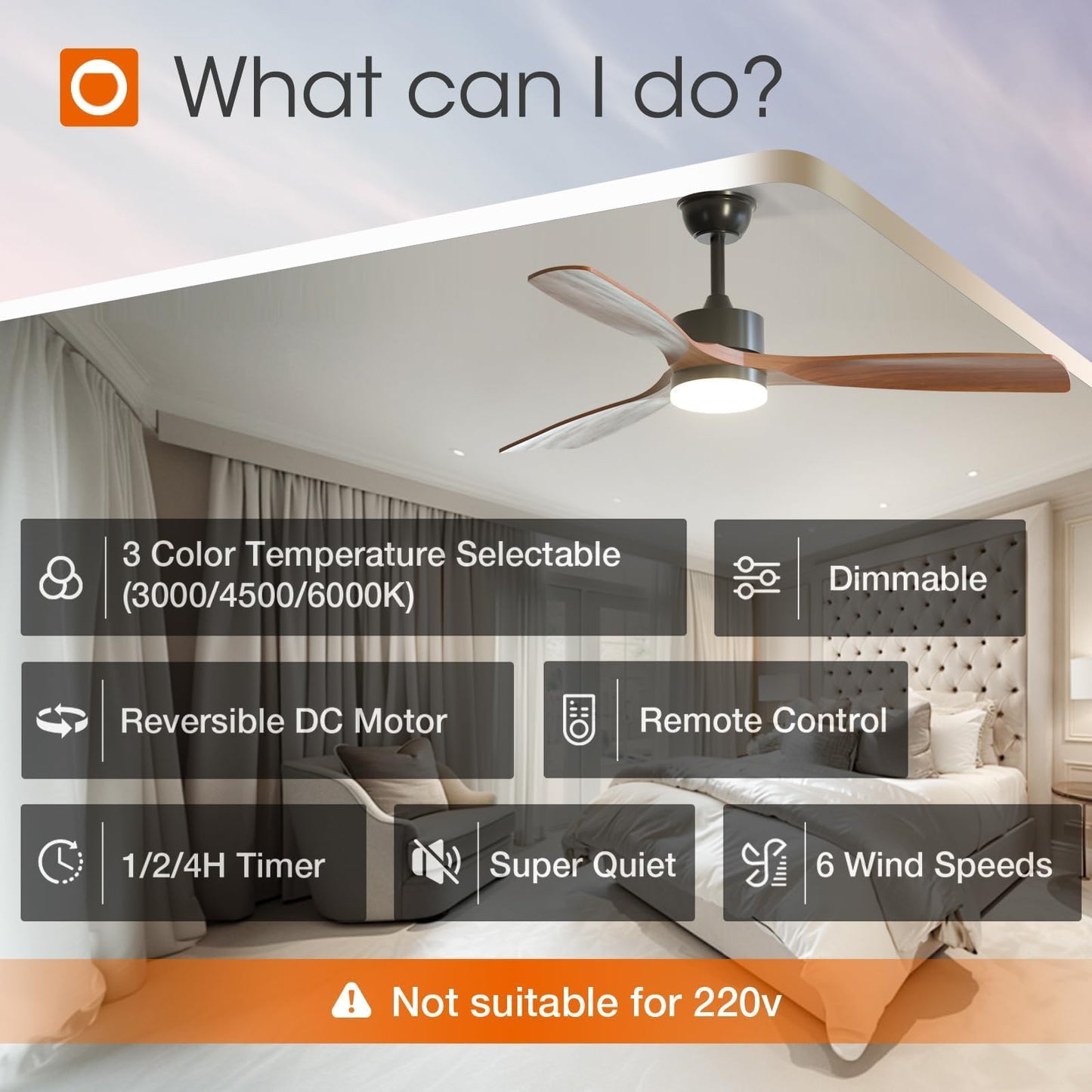 addlon 52 Inch Solid Wood Ceiling Fans with Lights and Remote Control