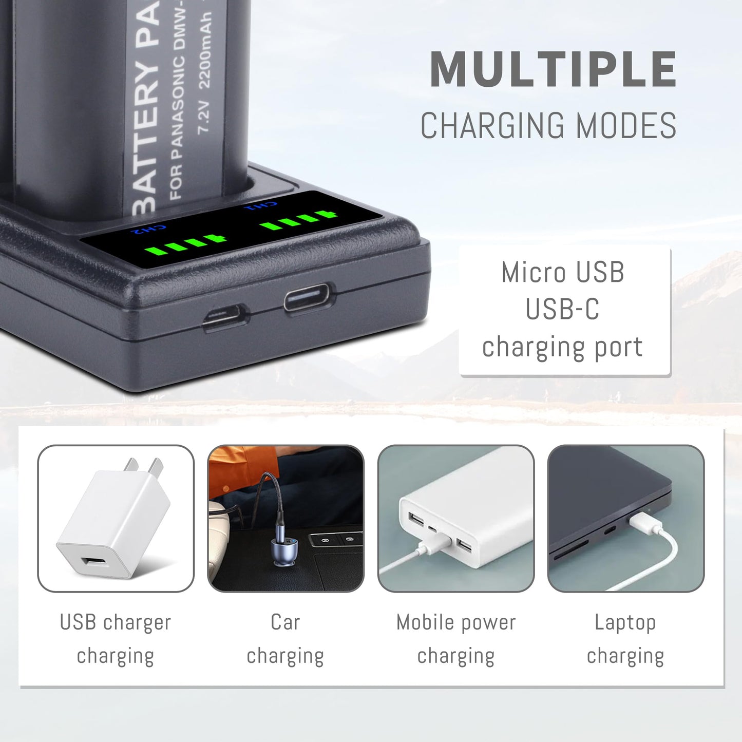 2400mAh DMW-BLK22 Battery, 2 Packs, Compatible for Panasonic Lumix DC-S5 DC-S5 II DC-S5 IIX GH5 II GH6 S5II S5M2 GH5M2 Cameras Battery Charger Set