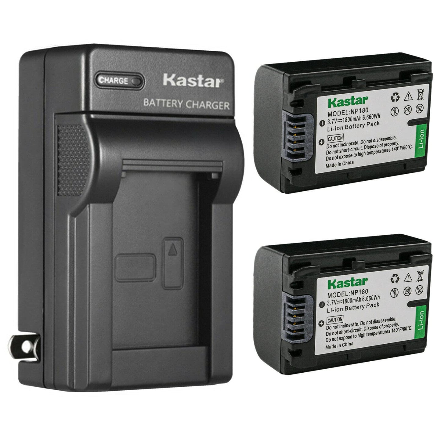 Kastar 2-Pack Battery and AC Wall Charger Replacement for Ordro NP-180 NP180 Battery, ORDRO HDR-AE8 UHD 1080P 60FPS DV Camera, Ordro AE8 Digital