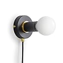 BRIGHTTIA Matte Black Plug-in Simple Ring Wall Sconce Light - Brushed Brass Color Accents - Modern Minimalist Lighting - Mid Century Industrial