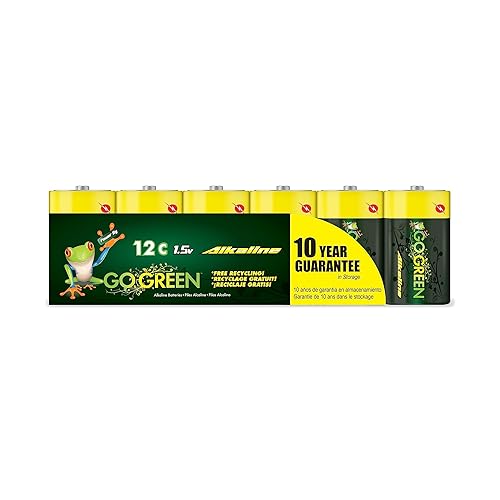 GoGreen Power (24013) Eco Friendly Alkaline C Batteries - No Lead, Cadmium or Mercury - Pack of 12