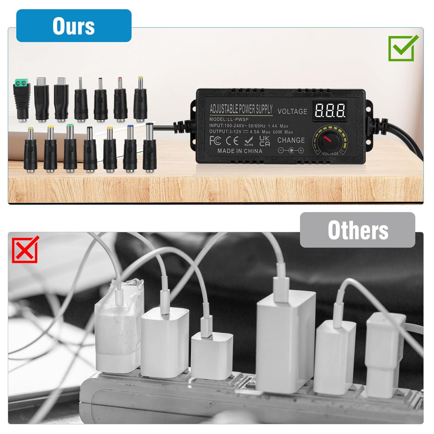 3V ~ 12V 4.5A 54W Power Supply Adjustable,3V 4V 5V 6V 7V 8V 9V 10V 11V 12V Variable Universal AC/DC Adapter 100V-240V AC to DC Converter with 14…