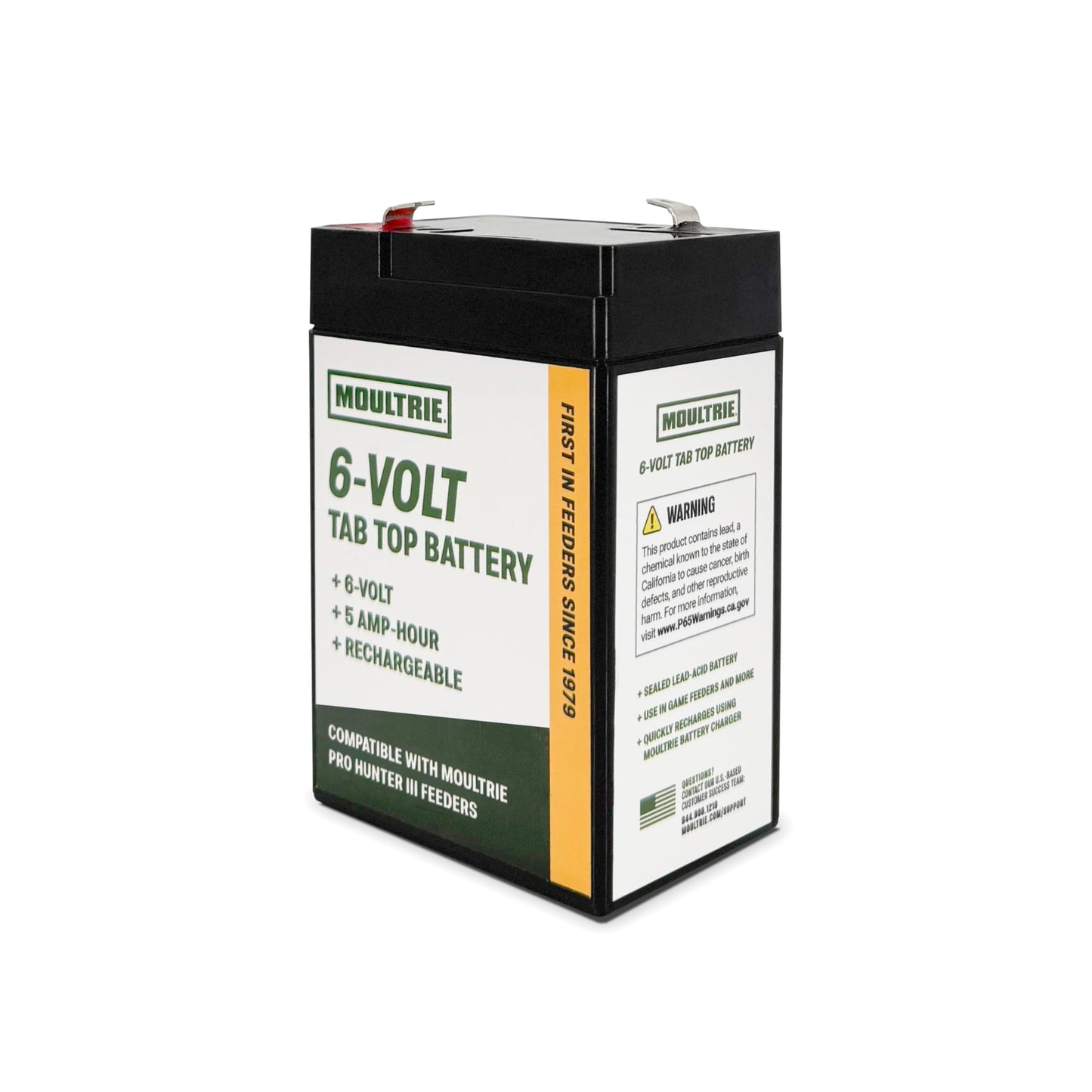 Moultrie 6 Volt Tab Top Battery - Designed for Moultrie Pro Hunter 3 Series Feeders - 5 Amp Hour - Rechargeable