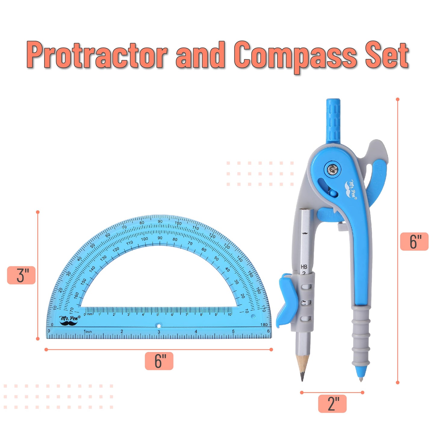 Mr. Pen- Geometry Compass and Protractor Set, 6 Inch Compass