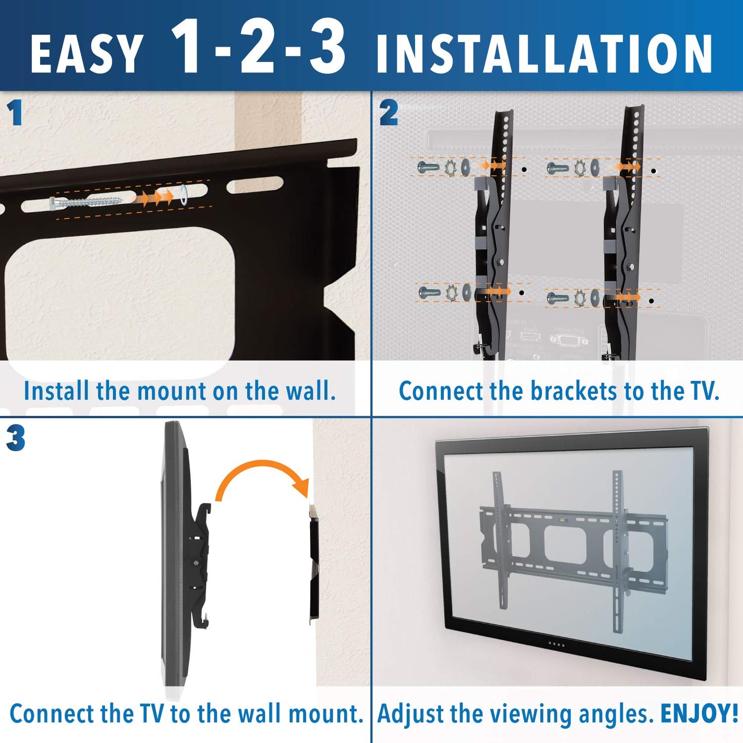 Mount-It! Tilting TV Wall Mount Bracket for 32-65 inch LCD, LED, Plasma Flat Screen TV| Universal Heavy Duty Television Mount with 175 lbs Load
