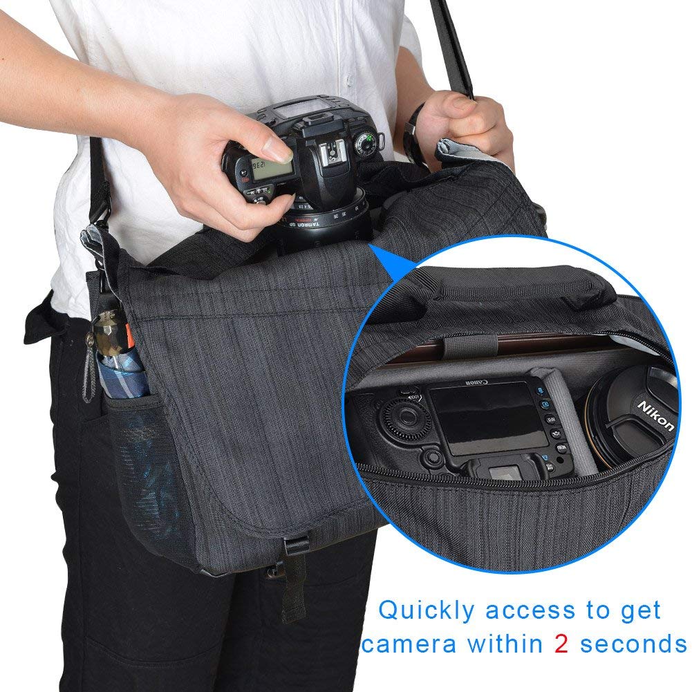 CADeN Camera Bag Case Shoulder Messenger Photography Bag with Laptop Compartment 14", Tripod Holder, Compatible for Nikon, Canon, Sony, DSLR SLR