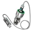 TRON 43W Dual Port Car Charger, USB-C PD 25W + USB-A 18W Fast Charging, Transparent LED Body, 12V/24V Car Adapter, Black/Blue/Gray, Optional 5ft USB-C