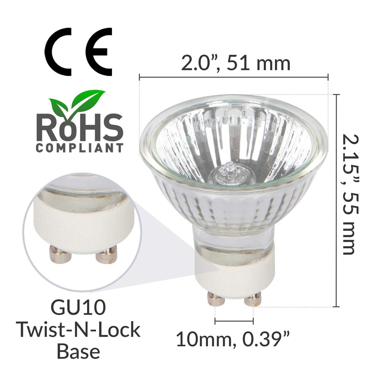 Simba Lighting Halogen GU10 35W Spotlight 120V MR16, Glass Cover, 10 Pack