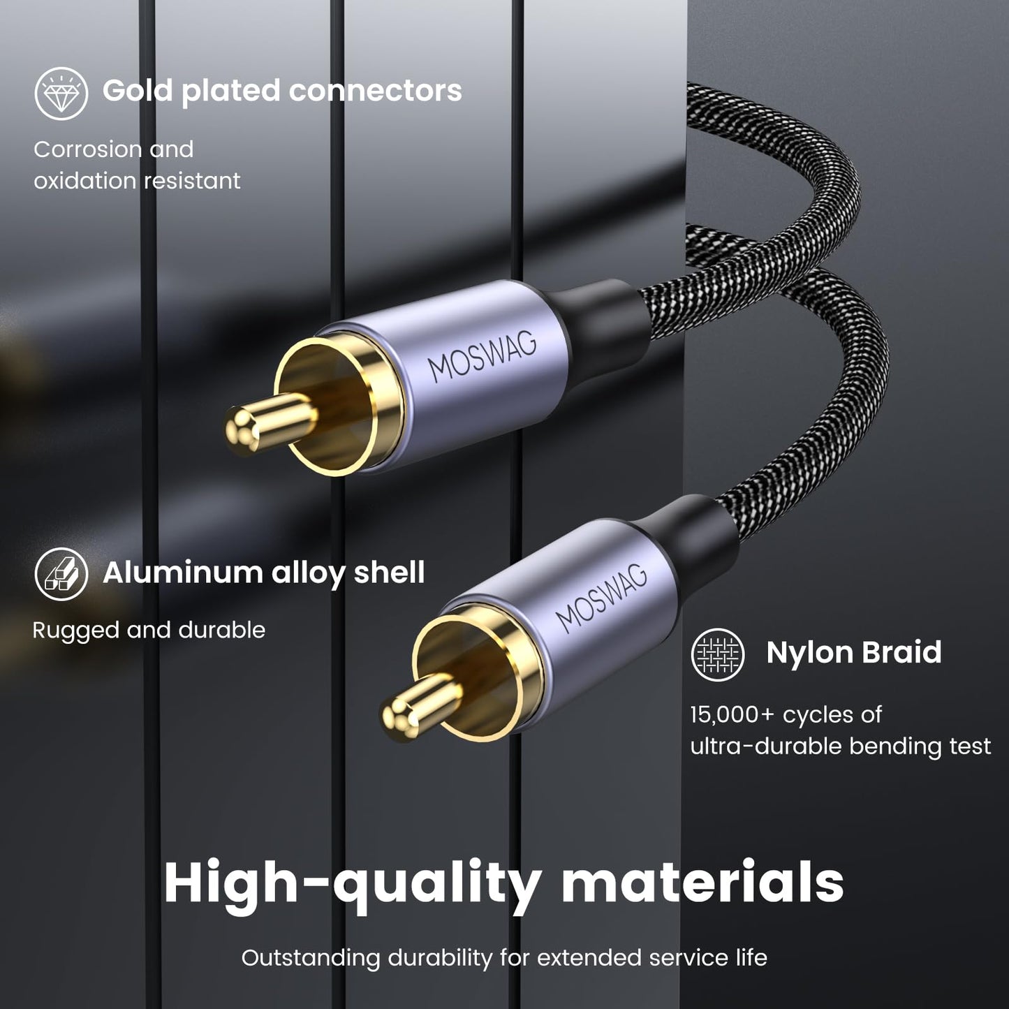 MOSWAG RCA Coaxial Cable, Digital Audio Cable, RCA Digital Coaxial Cord 24K Plated Nylon, Suitable for Home Theaters, Audio Systems, PS3, Wii, Car