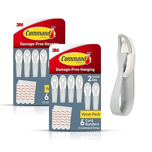 Command Cord Bundlers, Damage-Free Hanging Cord Organizer, No Tools Required for Hanging Electrical Cables, 12 Gray Bundlers and 24 Command Strips