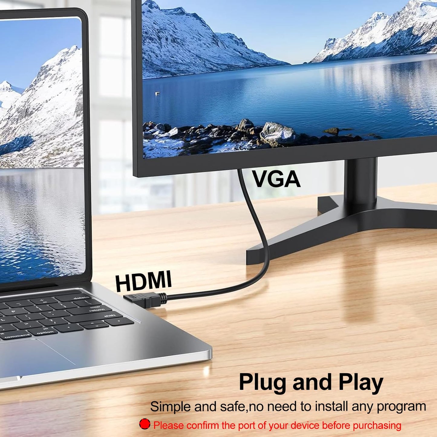 HDMI to VGA Cable 3FT, Computer HDMI to VGA Monitor Cord (Male to Male) Compatible for Raspberry Pi, Roku, Computer, Desktop, Laptop, PC, Monitor