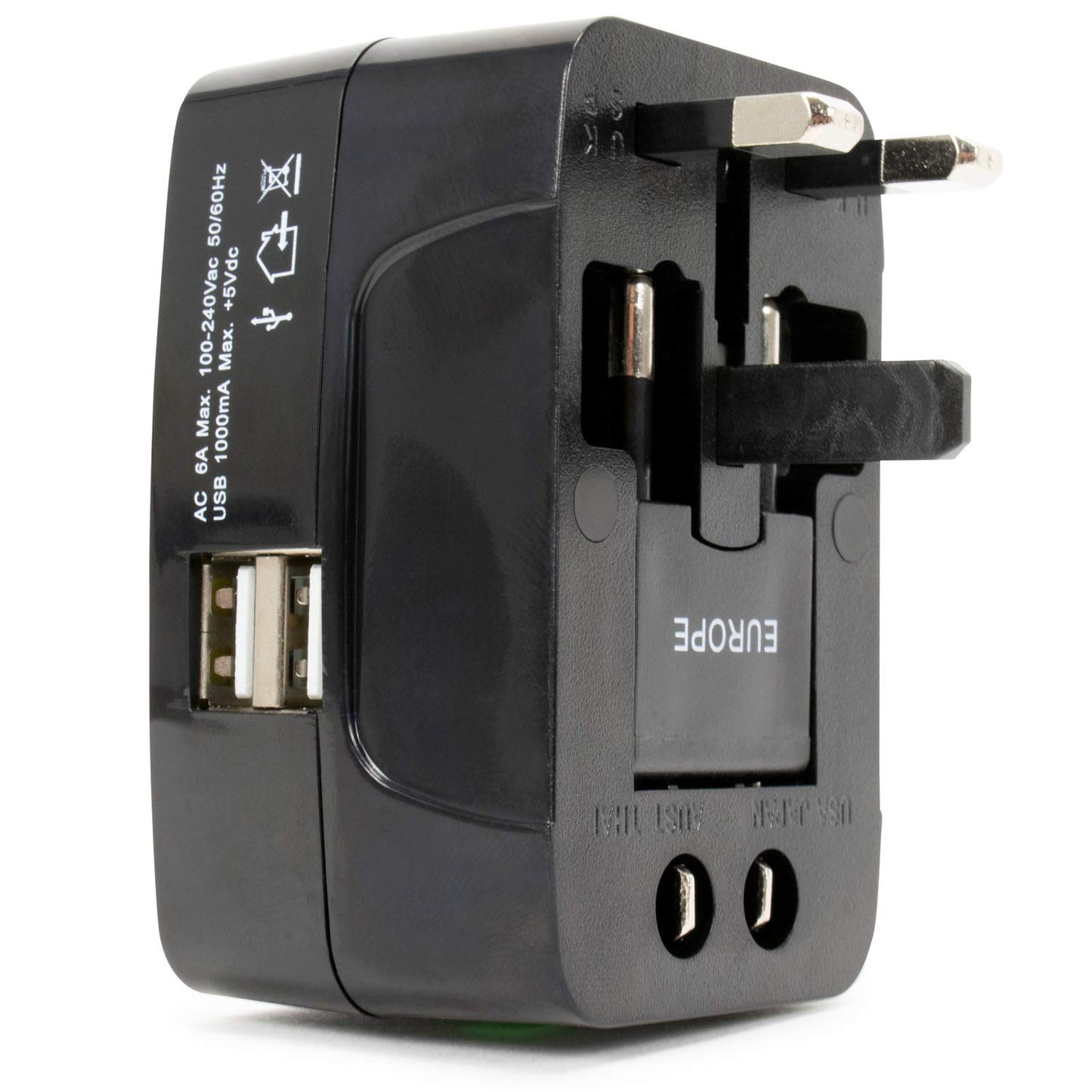 Miami CarryOn International Travel Adapter with Two USB Ports (1, Black)