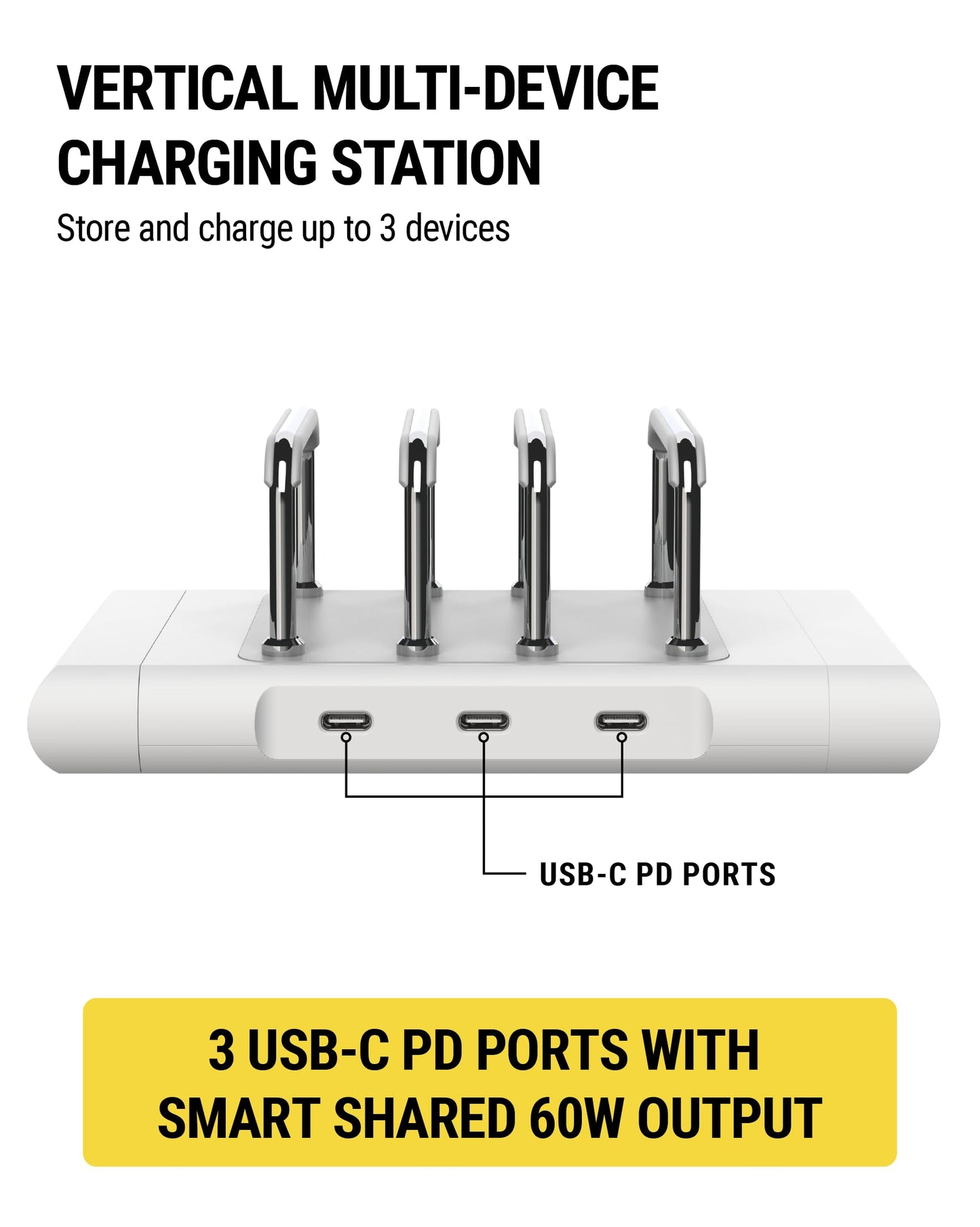 Scosche BL2MD BaseLynx™ 2.0 Vert, 60W USB-C Vertical Charging Station for Multiple Devices, Charger Organizer with 3 PD Fast Charge Ports, Modular