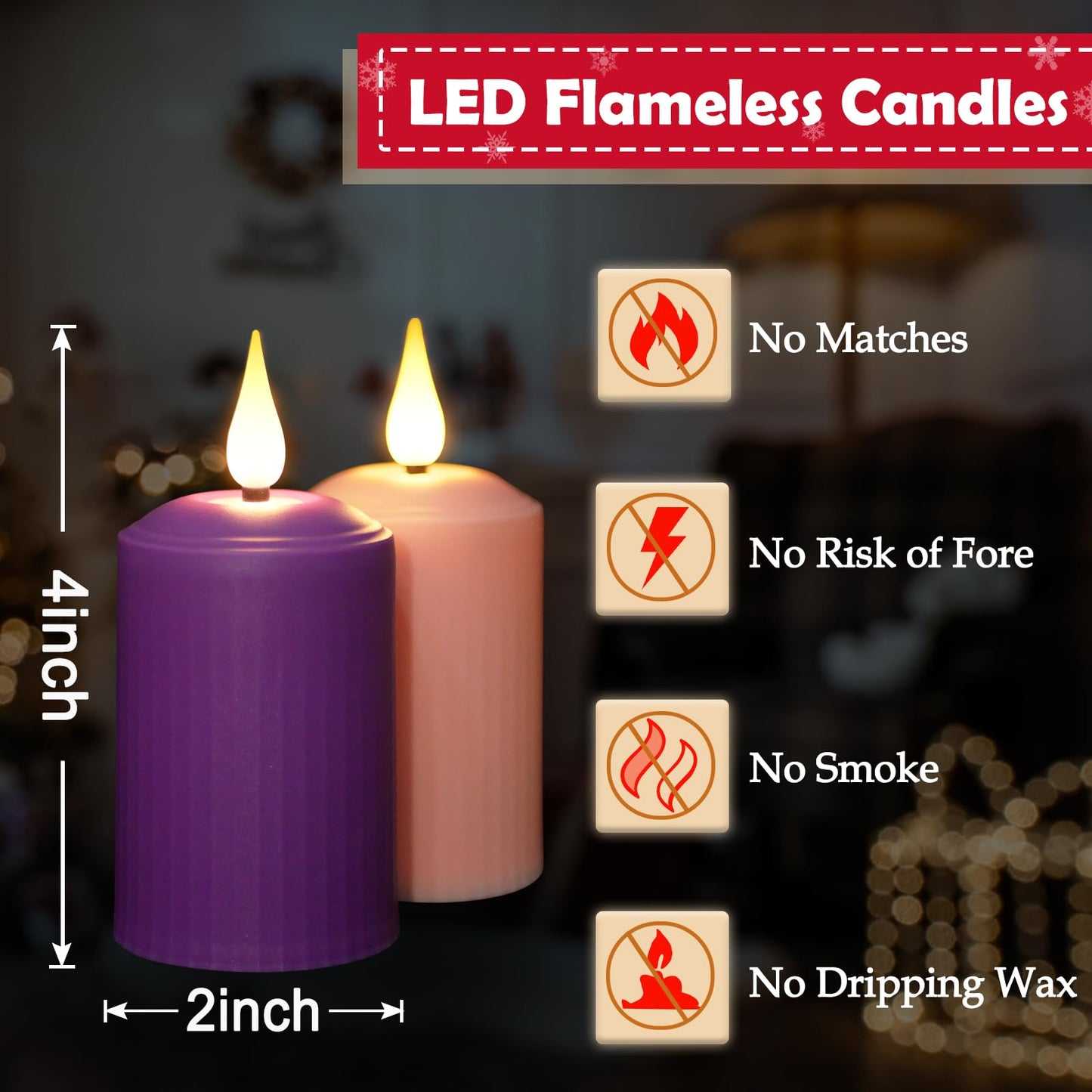 Daord D2 x H4 Advent LED Candles Set of 4 Christmas LED Flameless Pillar Candle 3 Purple and 1 Pink for Advent Rituals Festival and Special Occasions