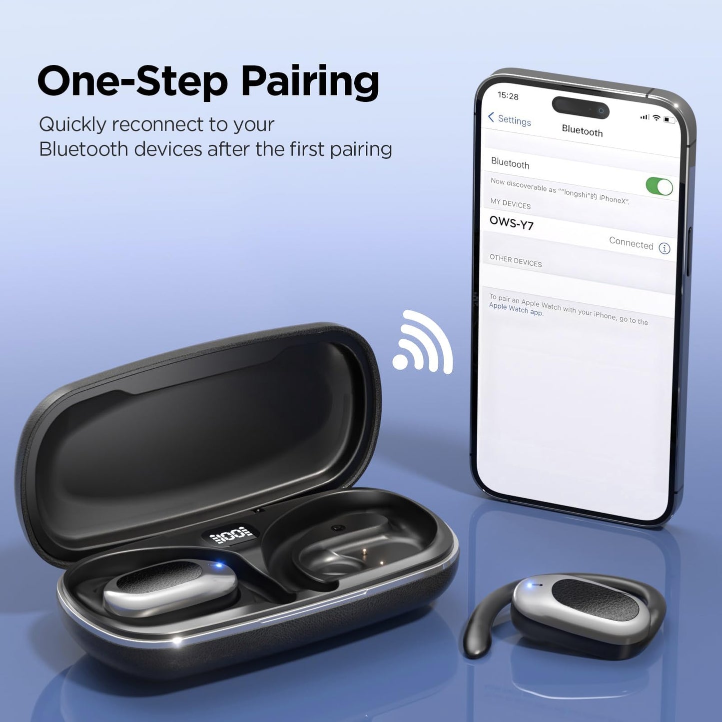 Open Ear Wireless Headphones Air Conduction Earbuds with Mic 42H Playtime Clear Calls LED Digital Display Over Earphones Lightweight Waterproof…