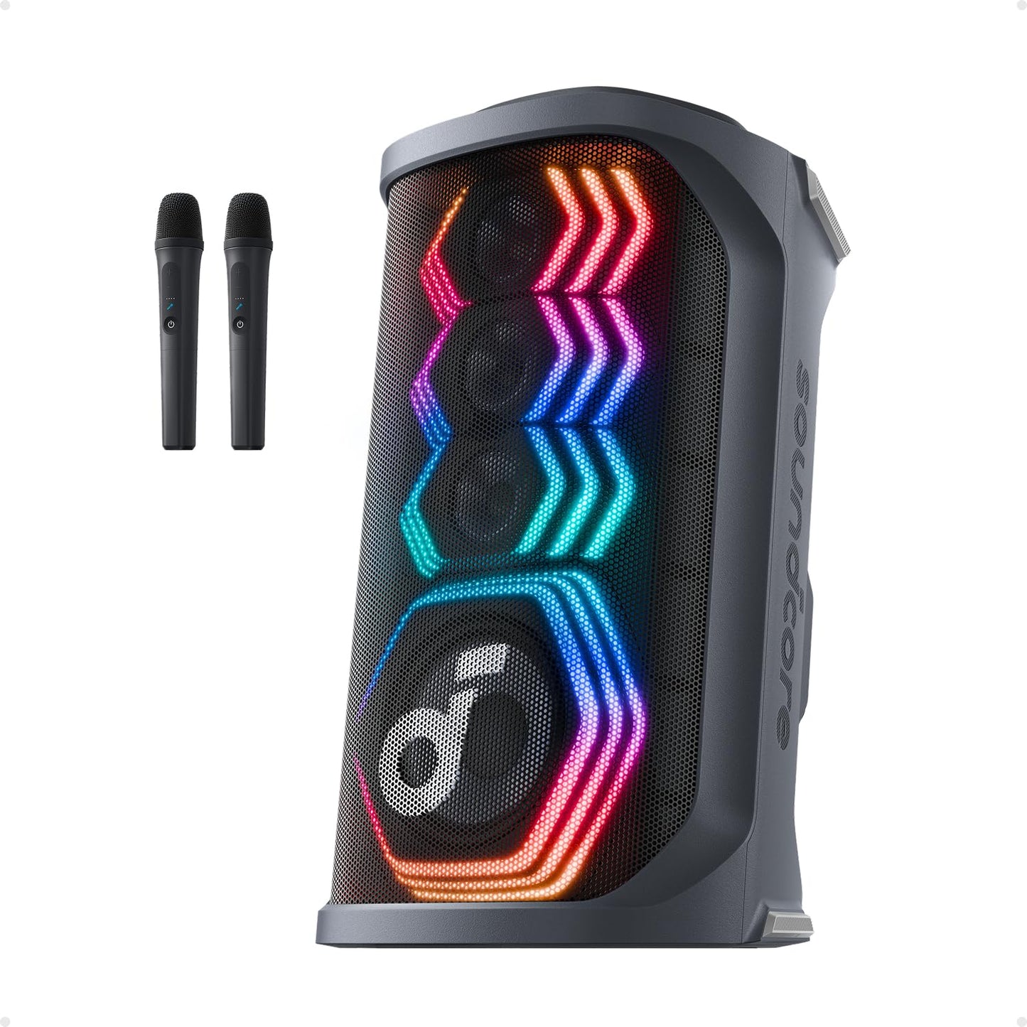 soundcore Rave 3S AI Party Speaker with 2 Wireless Microphones, 200W Sound, AI Vocal Removal, Reverb, Light Show, 12H Playtime, Portable Bluetooth PA