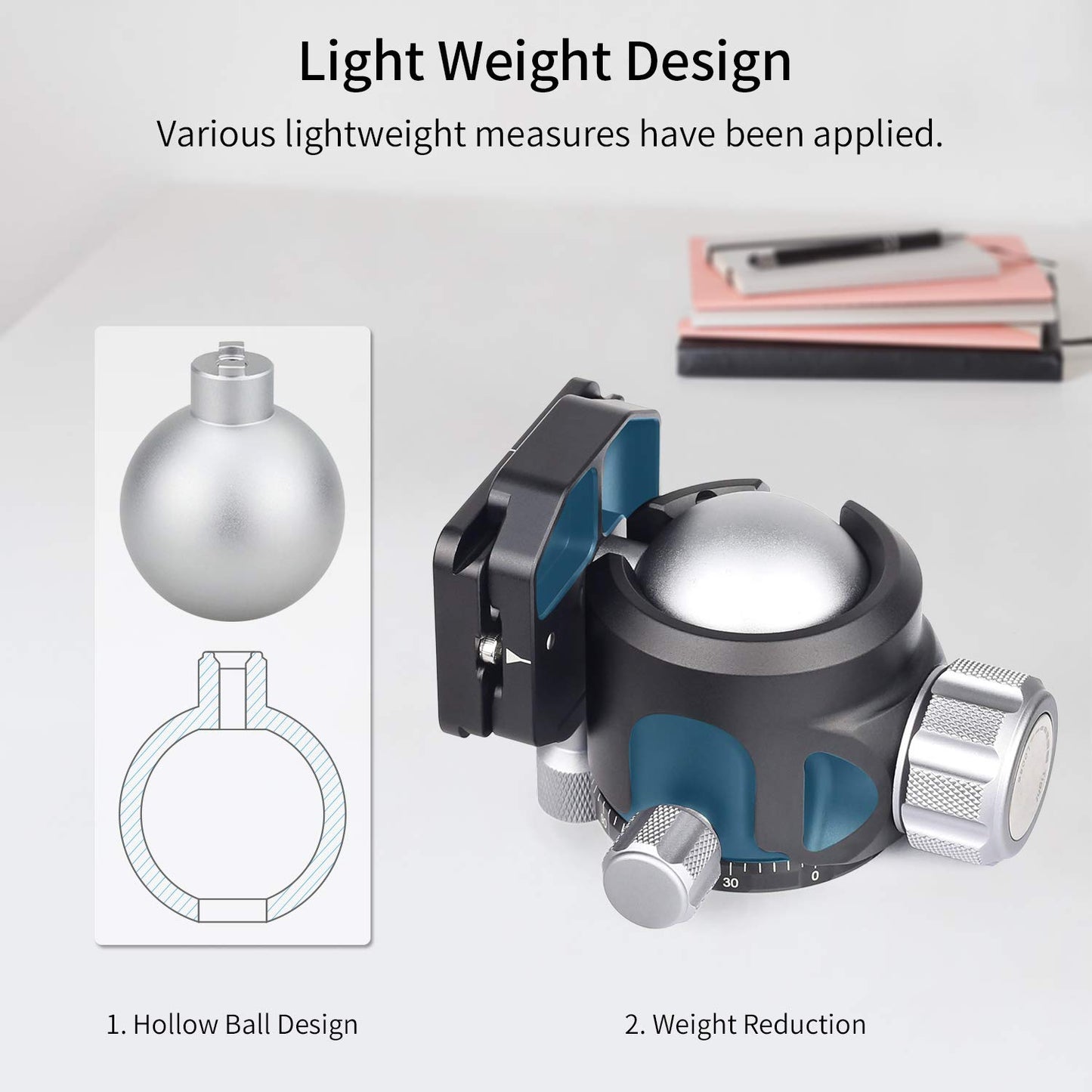 Low Profile Tripod Ball Head-INNOREL N44,Panoramic CNC Metal Camera Tripod Ball Head with Two 1/4" Screw Arca Swiss Quick Release Plates