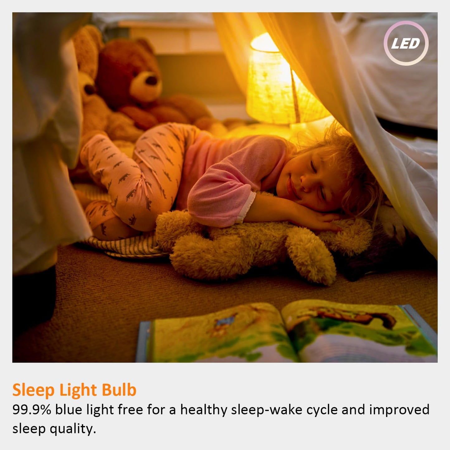Maelsrlg A19 Warm Sleep Light Bulb, 9W(60W Equivalent), 1800K Amber, Dimmable, E26 Base, Soft Yellow Light Bulbs, 800 Lumen, 120V, 4-Pack