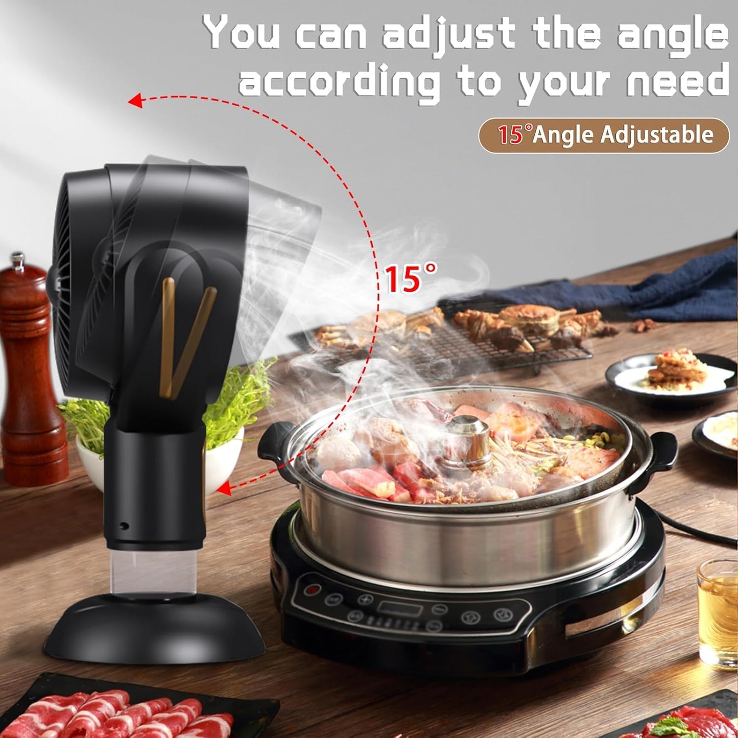 PuffHide Purifier for Smoking Indoors, Portable USB Rechargeable Adjustable, Detachable Smoke Fan for BBQ, Hot Pot, Indoor Grill & Kitchen Cooking