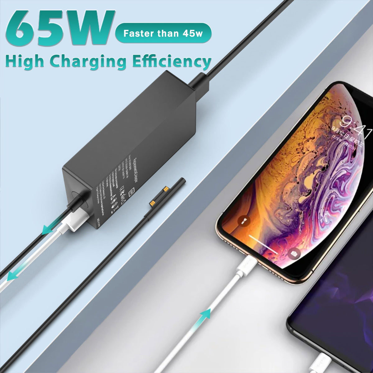 INEXEWOC 65W Surface Pro Charger Compatible with Microsoft Surface Pro 11,10, 9, 8, 7+, 6, 5, 4, 3, X, Windows Surface Laptop 6, 5, 4, 3, 2, 1