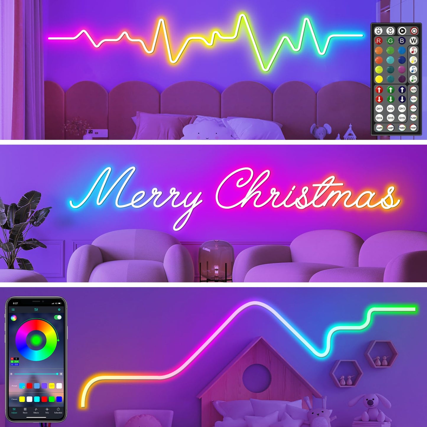 LETIANPAI 120Ft Neon Rope Lights,Flexible Led Rope Lights Control with App/Remote,Multiple Modes Music Sync Gaming RGB Led Neon Lights for Bedroom