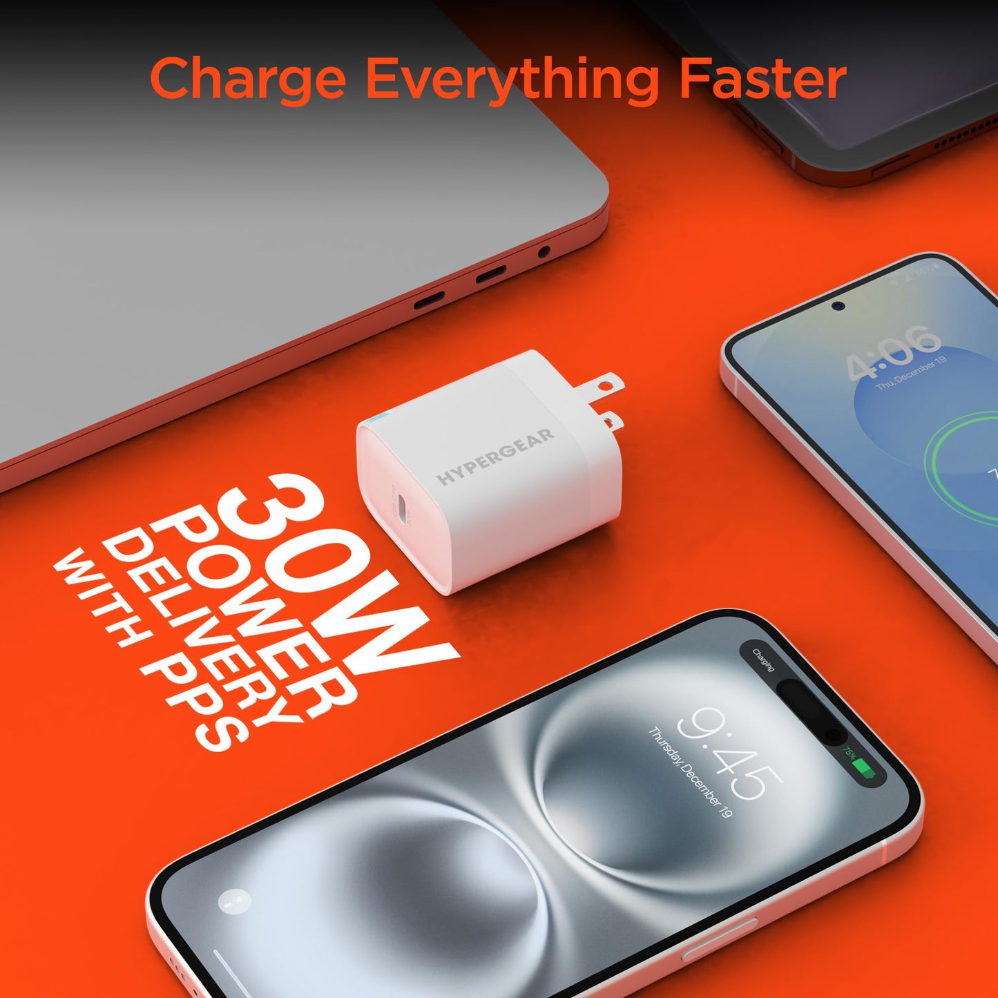 HyperGear USB C Charger Block - 30W USBC Charger Block, Type C Wall Charging, USBC Charging Plug, Foldable Fast Power Adapter w/LED Power Indicator