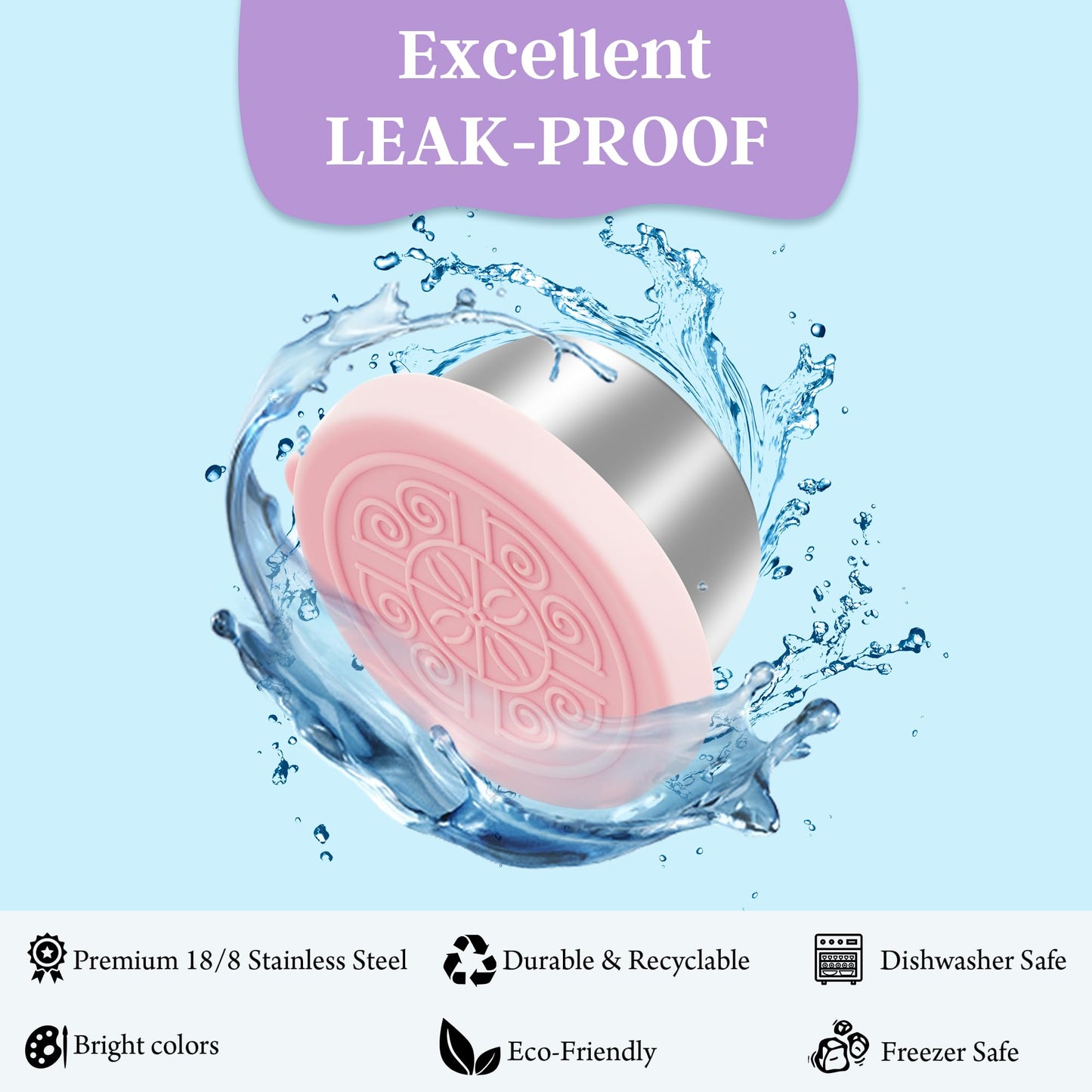 6-Pack 1.6oz Salad Dressing Containers with Lids, Leakproof Reusable Stainless Steel for Lunch Boxes, Sauces, Picnics, Travel & Kitchen Storage