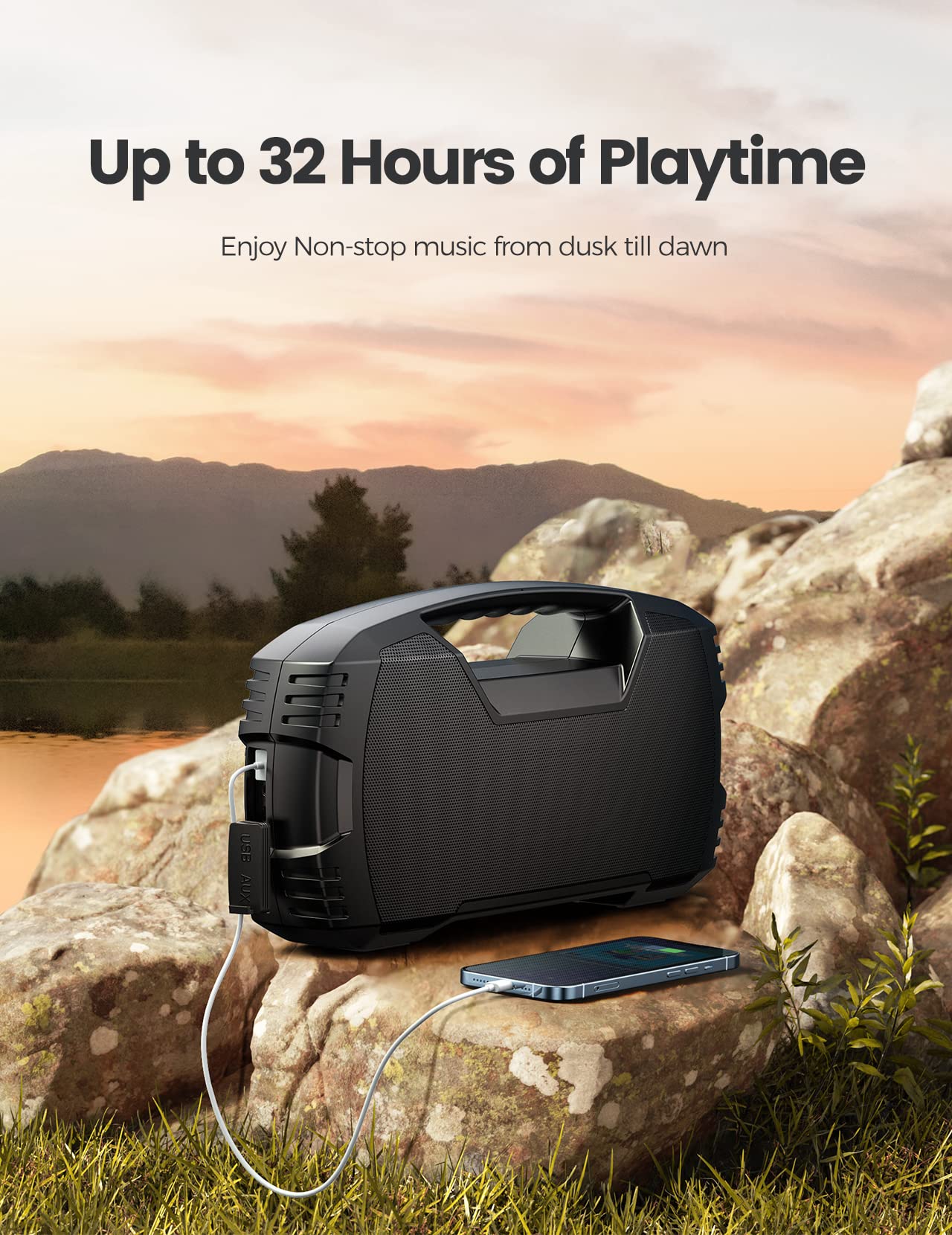 Portable Wireless Bluetooth Speaker, 40W (60W Peak) Loud Sound IPX7 Waterproof Speakers, 32H Playtime, Outdoor Speaker, Rich Bass, BT 5.0, TWS