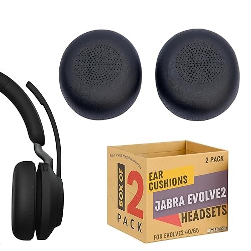 Replacement Ear Pad Cushions Compatible with Jabra Evolve2 65 and Evolve2 40 Headsets, Fits Earpiece Earcup to Exact Specs, 2pk of Leather Ear