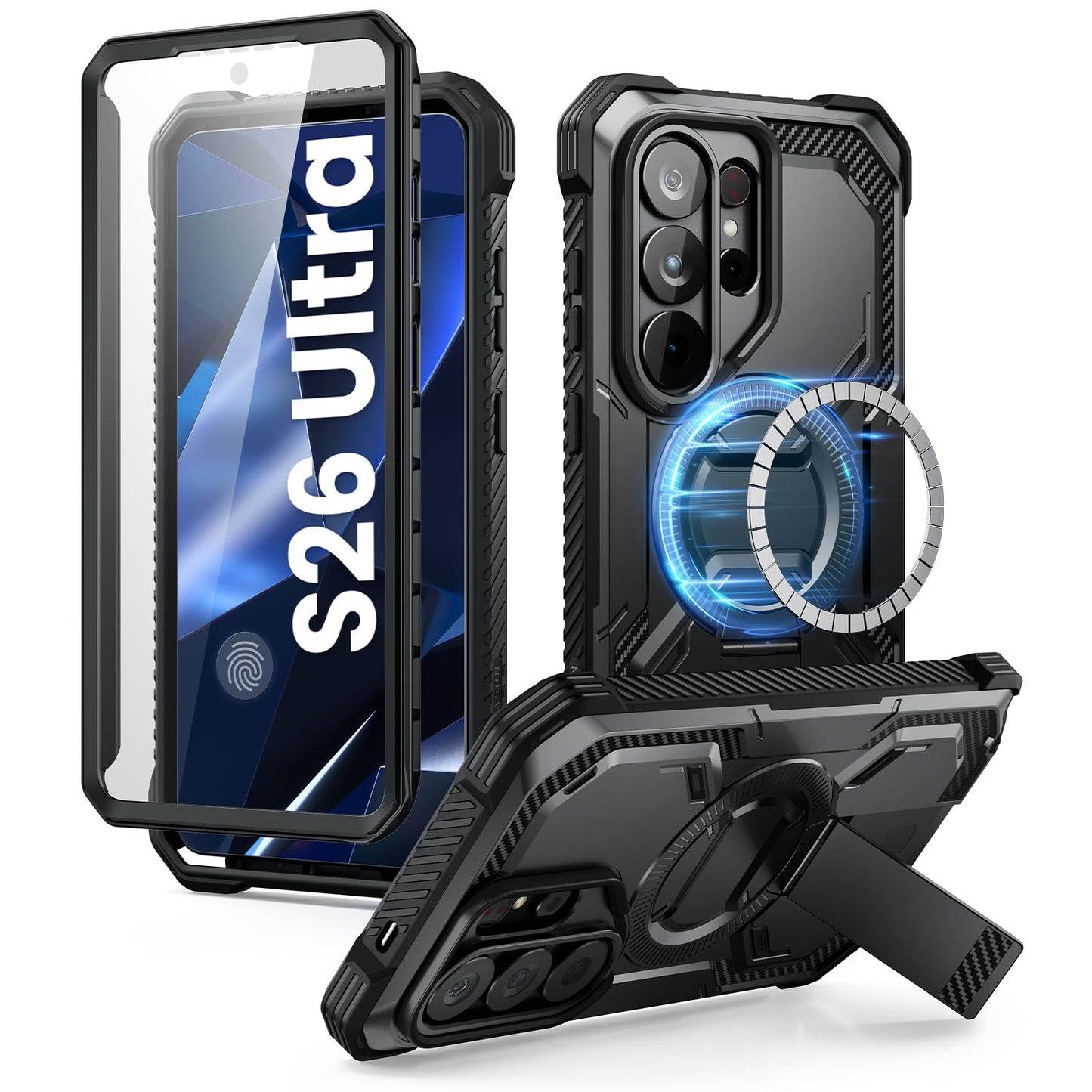 i-Blason for Samsung Galaxy S26 Ultra Case MagSafe with Adjustable Metal Kickstand, Built-in Screen Protector, Full-Body Heavy-Duty Phone Case