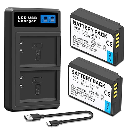 2-Pack LP-E10 Replacement Battery and LED USB Dual Charger Compatible with Canon EOS Rebel T7 T6 T5 T3 T100, EOS 2000D, 3000D, 4000D, 1200D 1100D