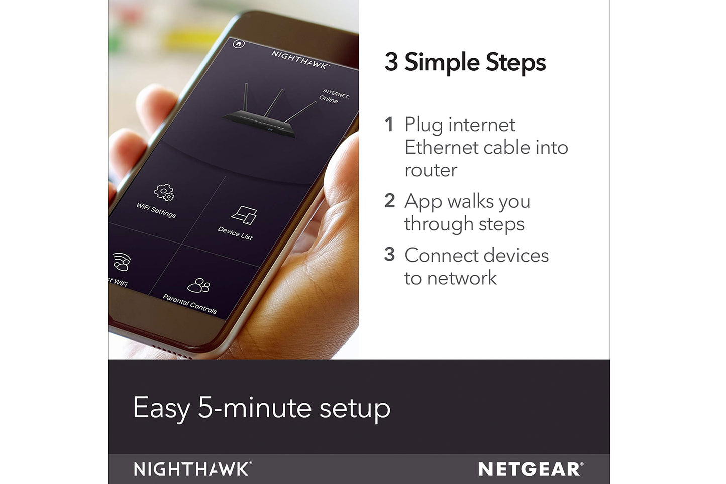 NETGEAR Nighthawk R7350 AC2400 Router: Fast Beamforming Wi-Fi for Gaming, 4K UHD Streaming. 2400Mbps, 2500 Sq Ft, QoS, Dual Core, 2.4 + 5GHz, 5 x
