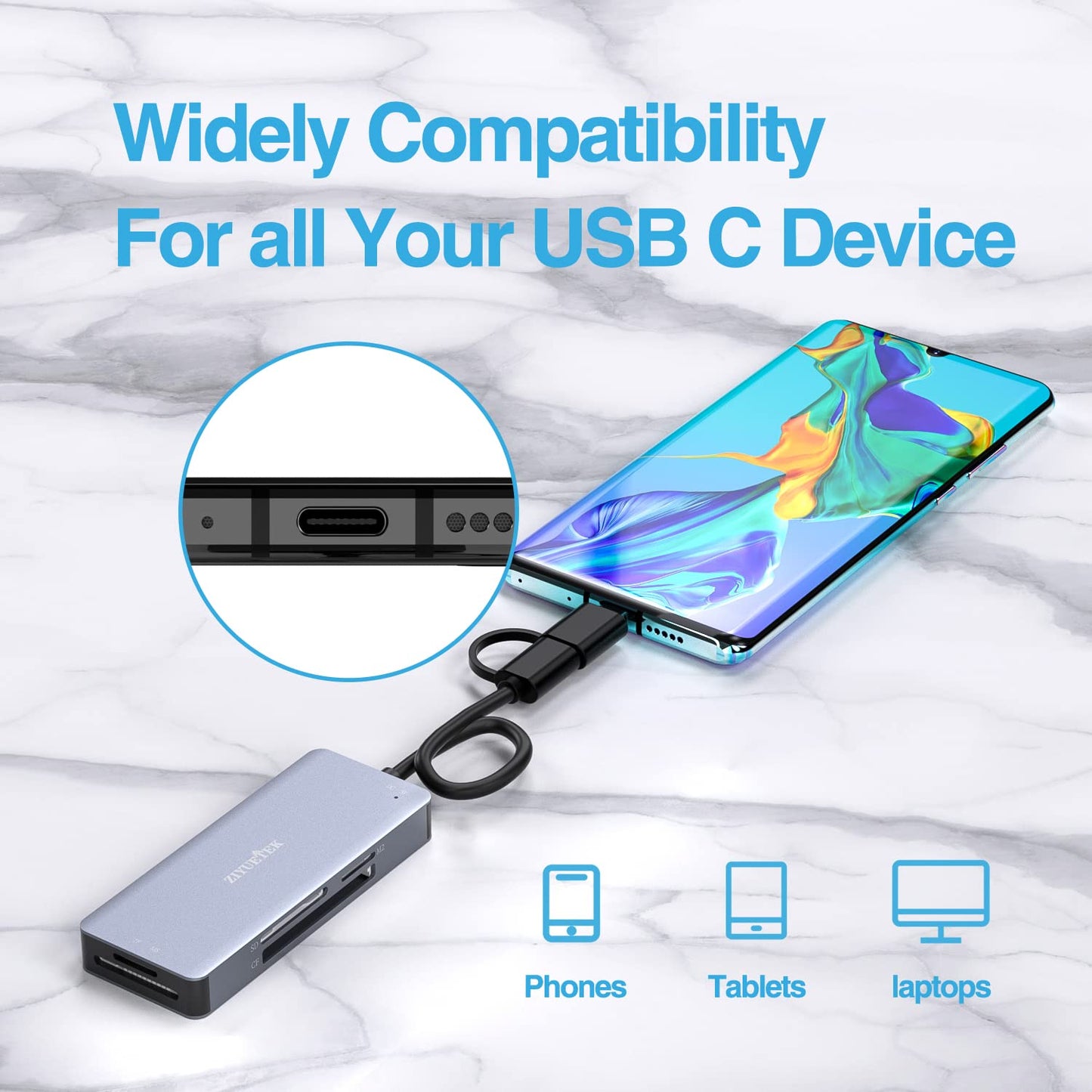 USB C USB3.0 SD Card Reader, 5in1 Multi Card Reader for SD/TF/CF/Micro SD/MS/M2, Drive Free for iPhone 15 pro max/Windows/Mac/Linux/Android (USB3.0
