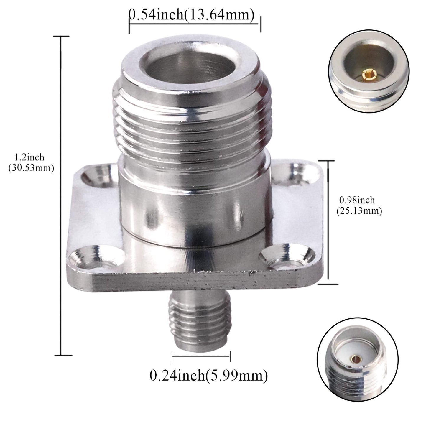 2PCS Type N to SMA Coax Connector, N Female to SMA Female 4-Hole Panel Mount Coax Adapter, N Type SMA Female Chassis Type 4 Hole Flange Panel Coaxial