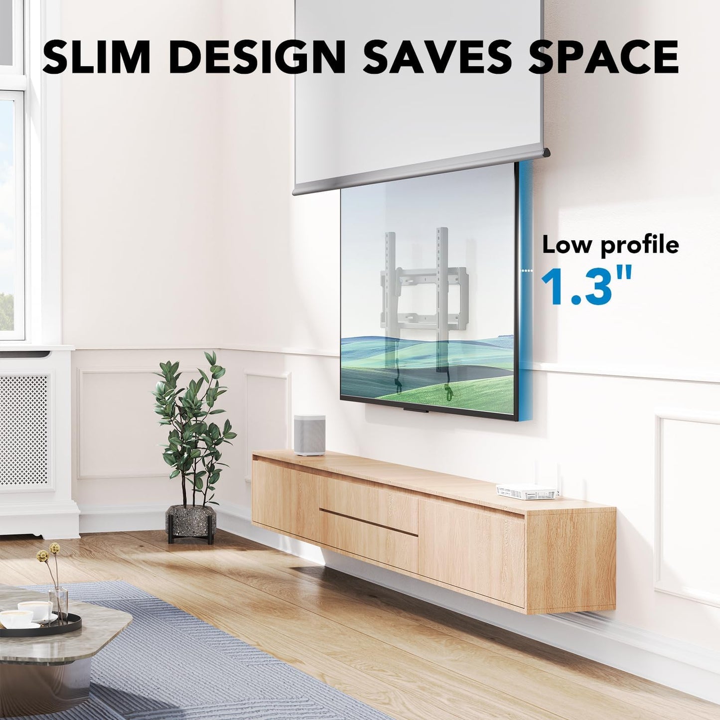 Pipishell Tilt TV Wall Mount Bracket Low Profile for Most 23-55 Inch LED LCD OLED 4K Flat Curved TVs up to 99lbs Max VESA 400x400mm, 8° Tilting for