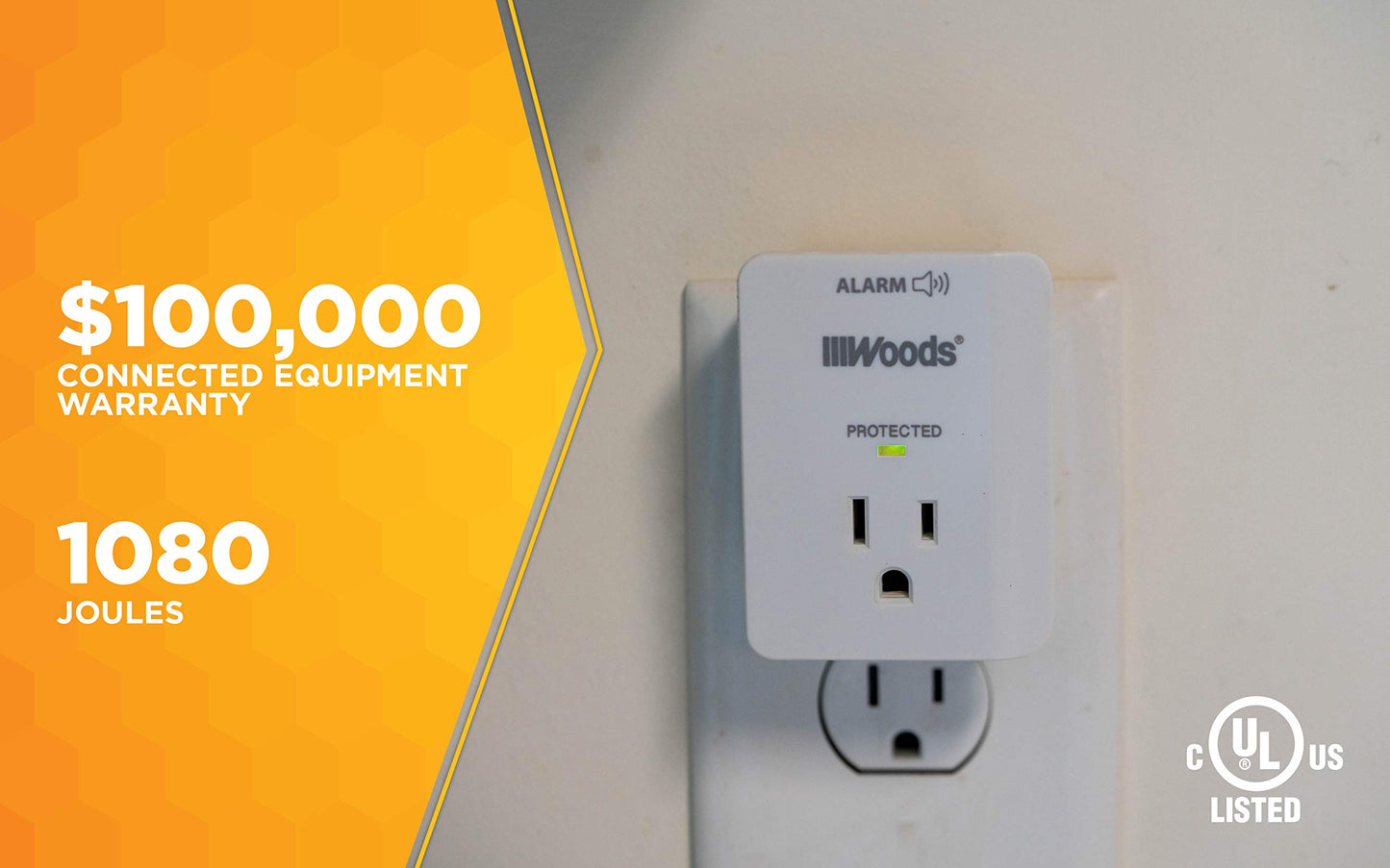 Southwire Woods Surge Protector - 1 Outlet - 1080J Appliance Surge Protection - LED Indicator Light and Alarm - Slim Space Saving Design - White
