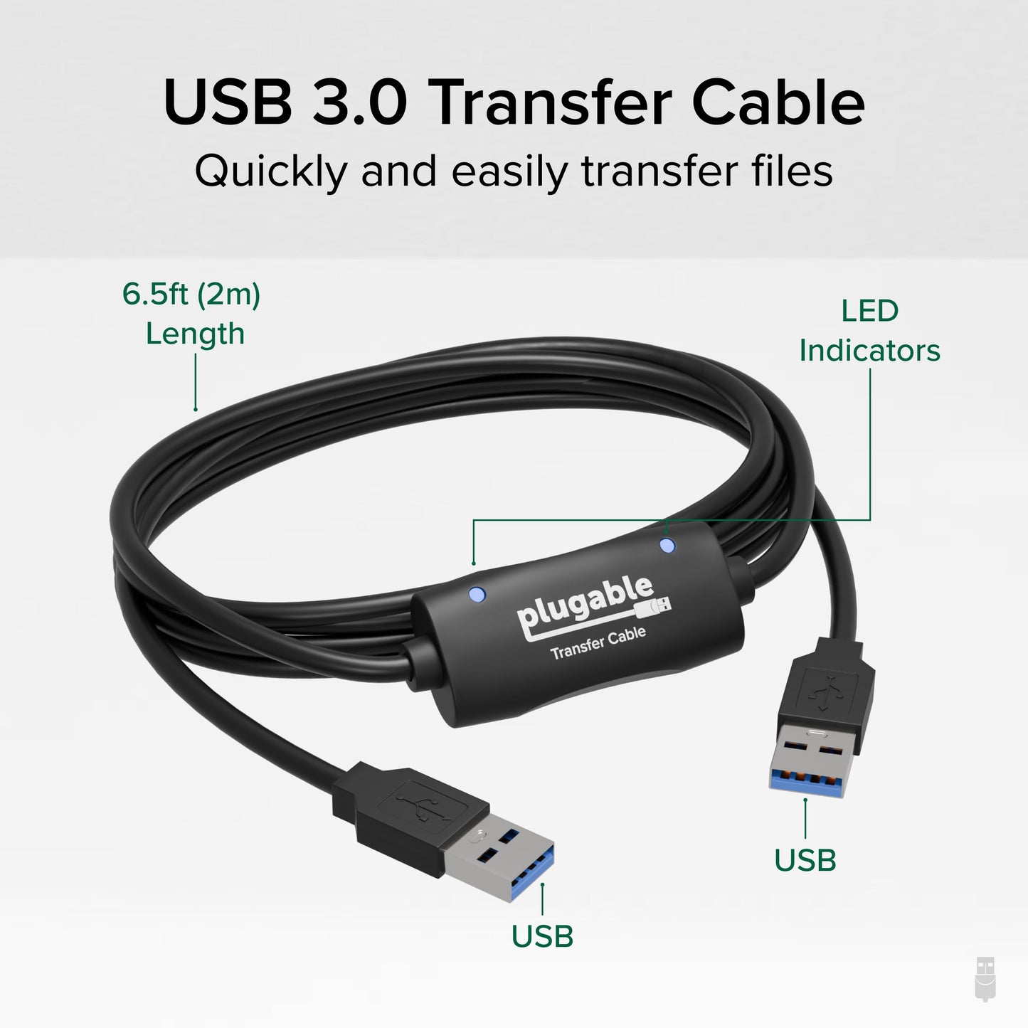 Plugable USB Transfer Cable, Unlimited Use, Transfer Data Between 2 Windows PC's, Compatible with Windows 11, 10, 7, XP, Bravura Easy Computer Sync