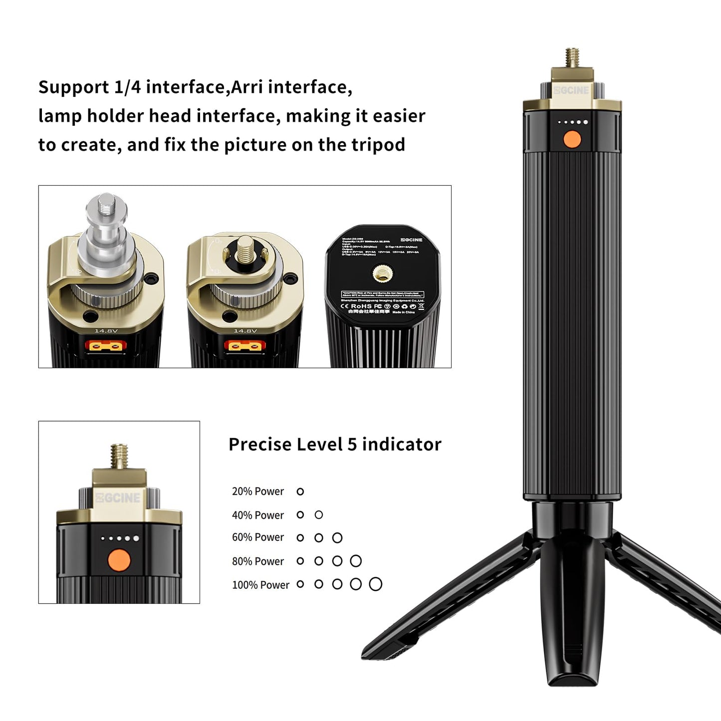 ZGCINE ZG-H90 Battery Handgrip, Support USBC PD in/Out, D-Tap Output, Compatible with Aputure Amaran, Zhiyun, Godox, Colbor, Sokani