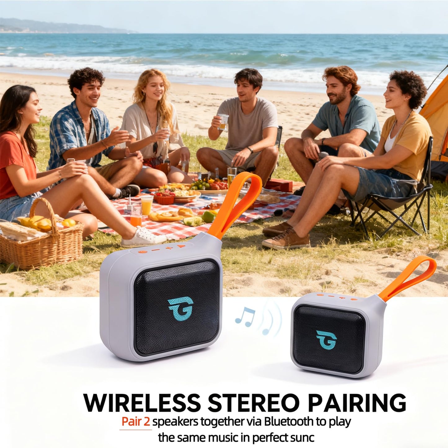 GUGOBOX 100dB Loud Deep Bass Shower Speaker, IP67 Waterproof Portable Bluetooth Speaker with Strap, 20H Playtime for Hiking Camping Travel Beach