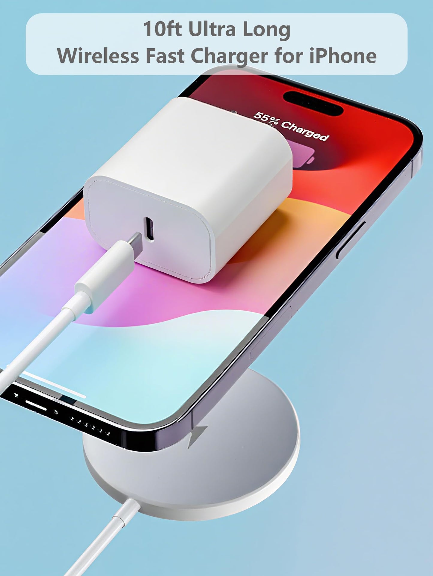 Magnetic Wireless Charger for Apple iPhone 17/16/15/14/13/12/11/AirPods, 2-Pack Fast Charging Long Cable 10ft Magnet Pad & 2-Pack Type-c Charger