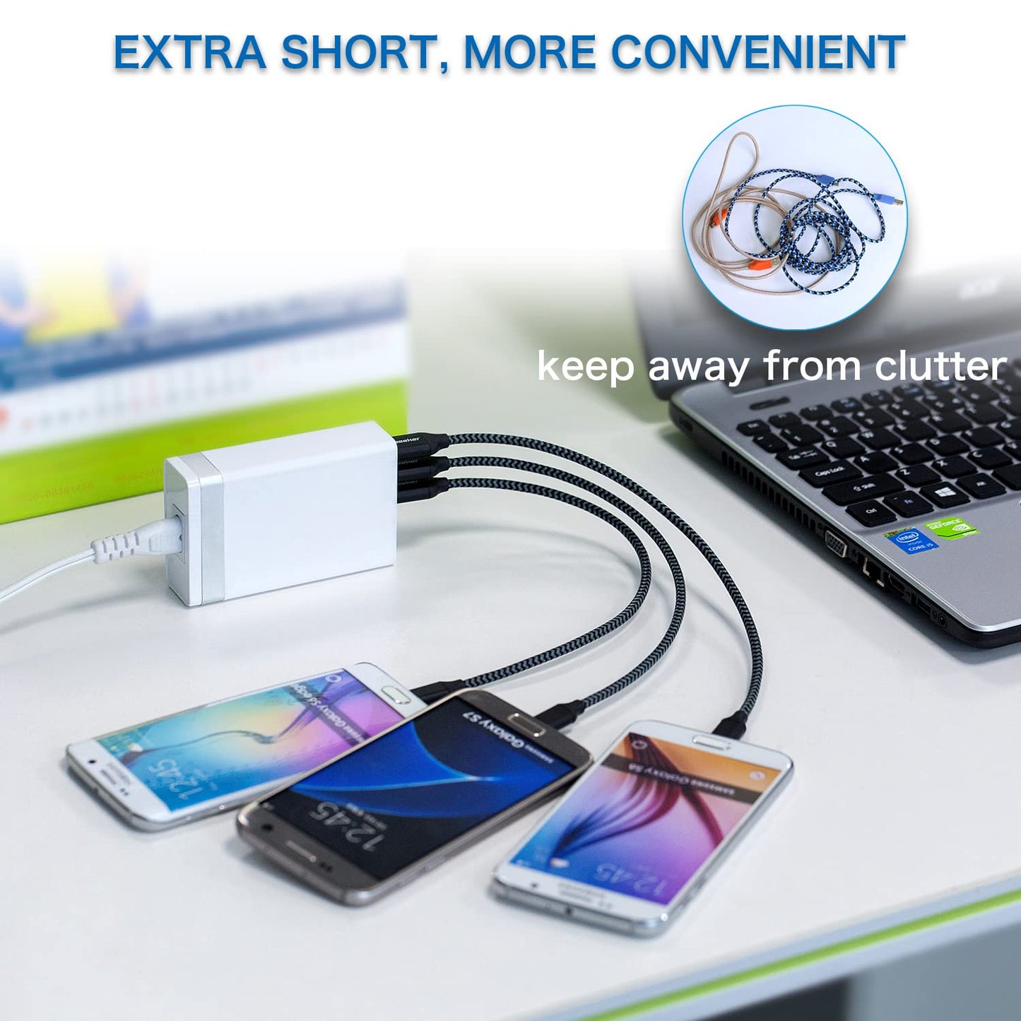 iSeekerKit Short Micro USB Cable 1Ft Nylon Braided Fast USB Charging Cord Compatible for External Battery Charger, Samsung, HTC, LG, Android and More