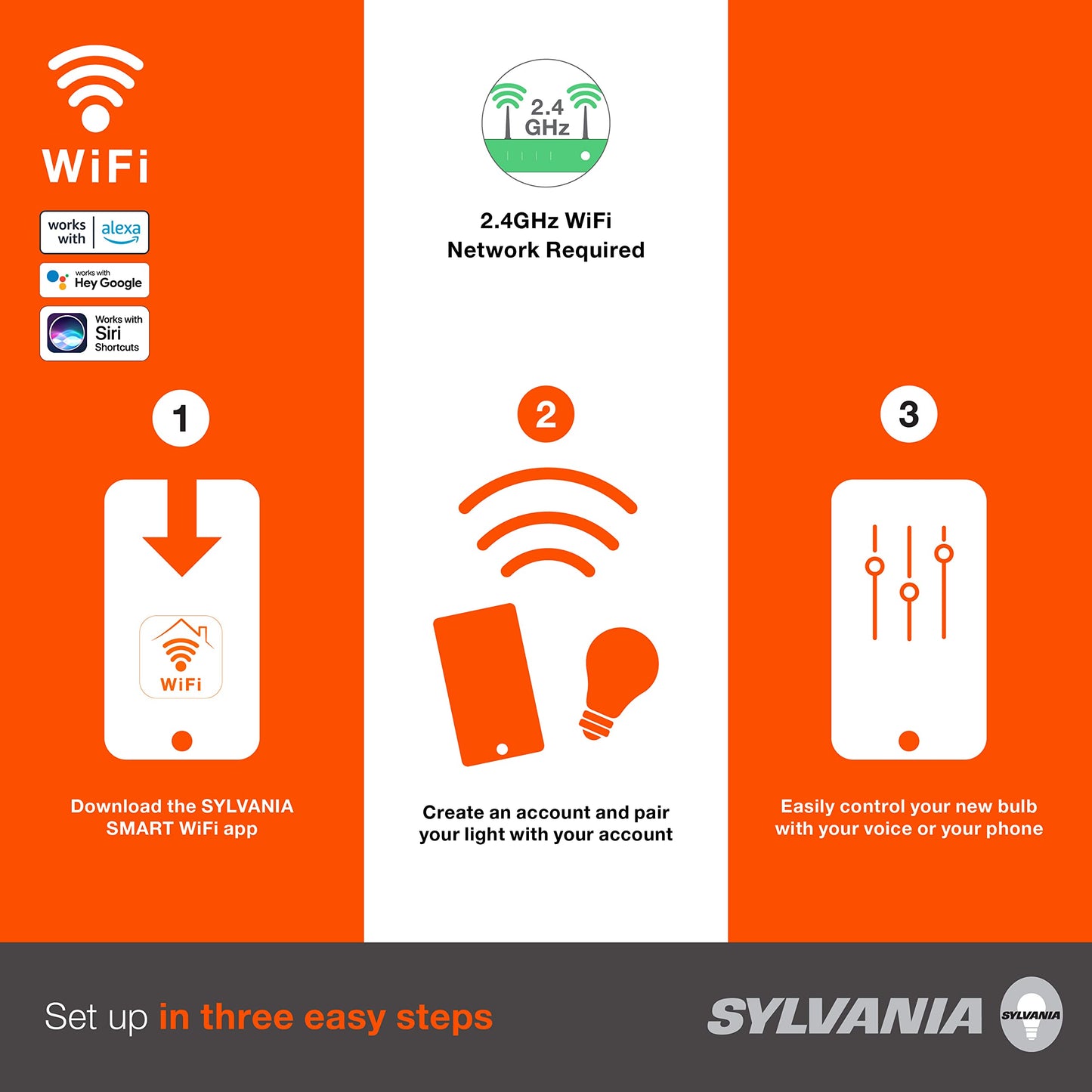 Sylvania WiFi LED Smart Light Bulb, 14.5W, Full Color and Tunable White A21, Dimmable, for Alexa, Siri Shortcuts, and Google Home Only - 1 Pack