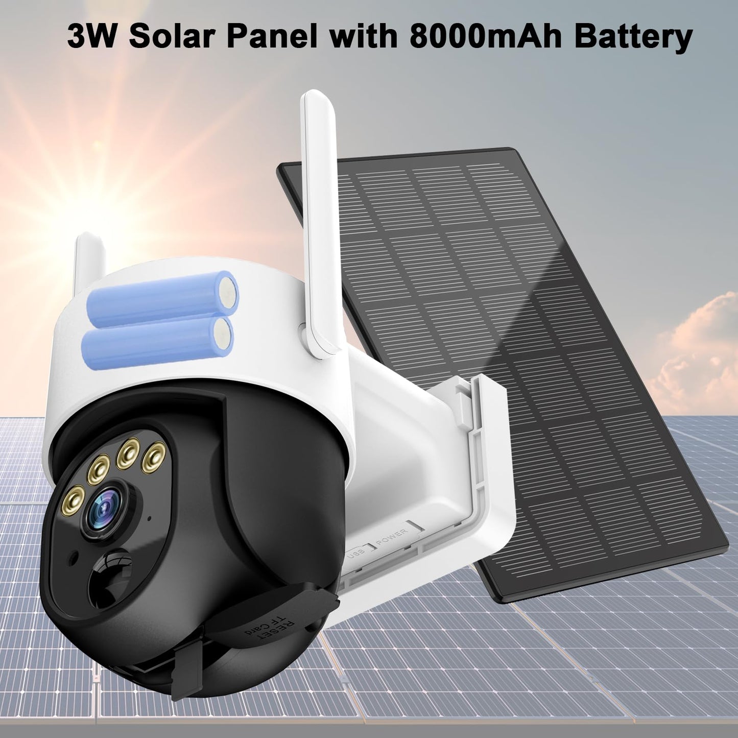 BlessFly 2K Solar Security Cameras Wireless Outdoor, Pan Tilt 360° WiFi Camera for Home Security, 8000mAh Battery Powered with Color Night Vision, 3W