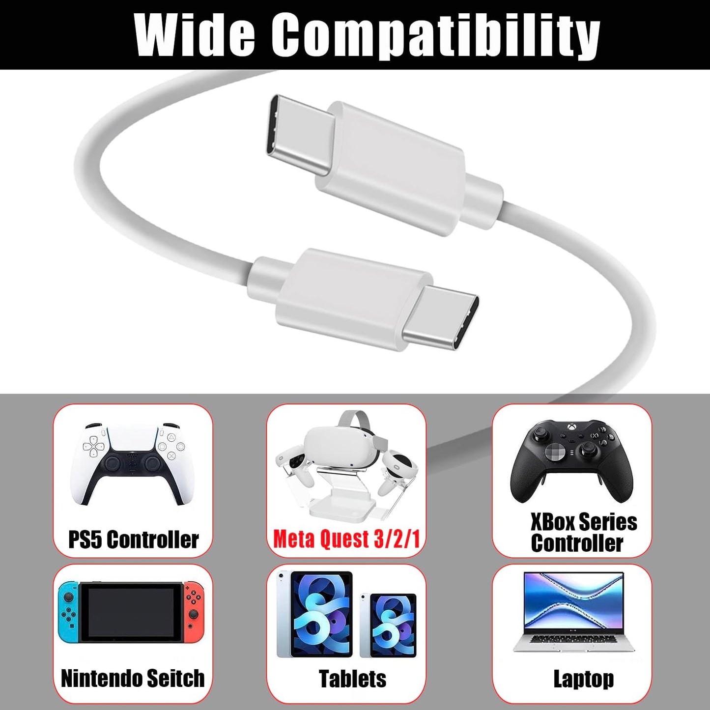 SEEHOM 20W PD Charger Replacement for Oculus Quest 2, USB C Fast Charger Compatible with Oculus/Meta Quest 3/2/1 VR Headset Charging Cable Cord 6.6FT