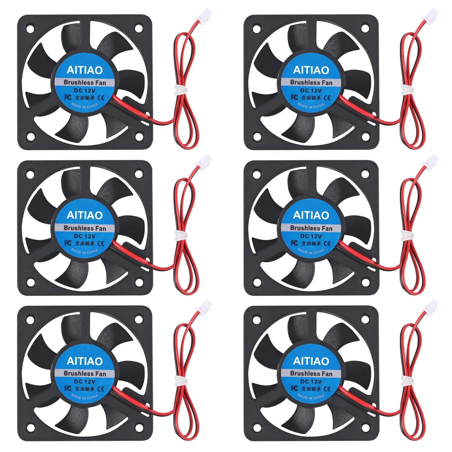 AITIAO 6Pcs 5010 Cooling Fan DC 12V 50mmx50mmx10mm Quiet Brushless Cooling Fan for 3D Printer Computer Case Fan DIY Cooling Ventilation Exhaust 2Pin
