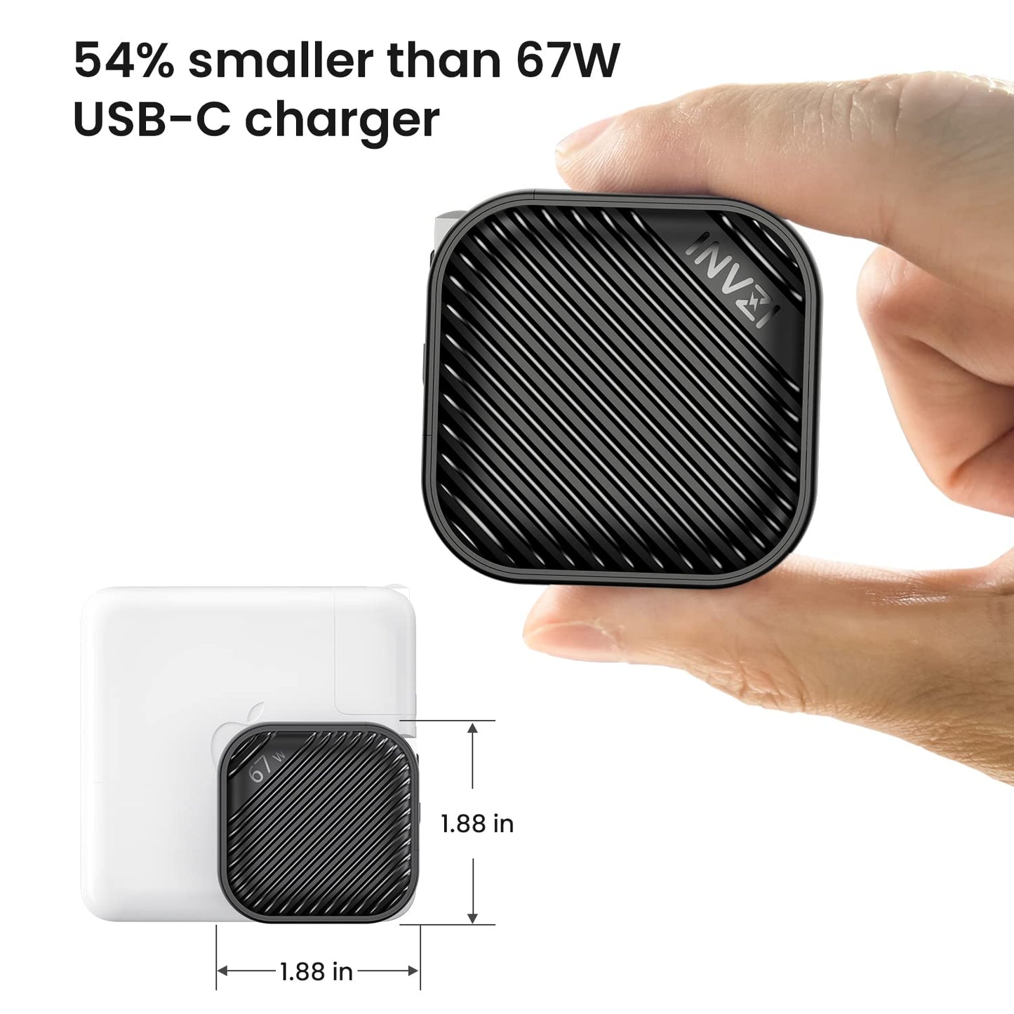 INVZI GaNHub USB C Charger 67W, GaN III PPS Mini Fast Foldable Power Adapter with USB-C Cable for MacBook Pro/Air, Galaxy S24, Dell XPS, HP, iPhone