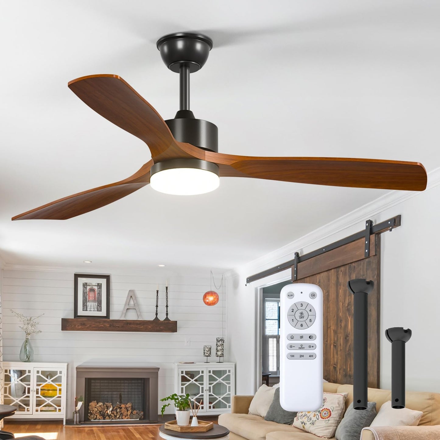 addlon 52 Inch Solid Wood Ceiling Fans with Lights and Remote Control