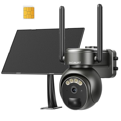 SACUMURT No WiFi Security Cameras Wireless Outdoor, Solar Camera Outdoor Wireless, 2K HD Video Cameras, Human Motion Sensor, 360 PTZ, Color Night