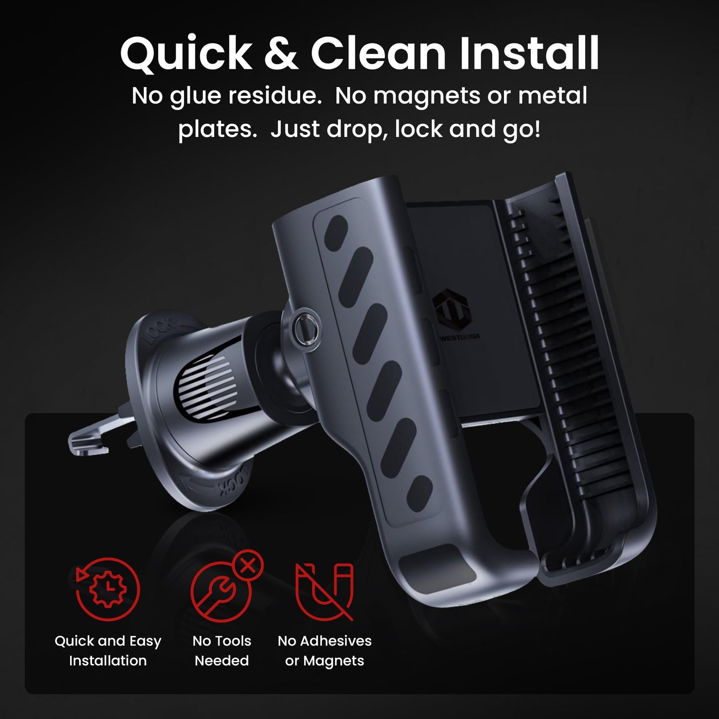 WESTOUGH Car Phone Holder for Air Vent - Easy One-Hand Drop & Lock Car Phone Mount, Secure & Stable 360° Adjustable Vent Holder, Universal Cell Phone