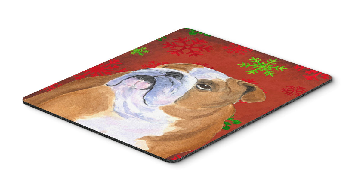 Caroline's Treasures SS4698MP "Bulldog English Red and Green Snowflakes Holiday Christmas Mouse Pad, Hot Pad or Trivet" for Home Office Gaming Working